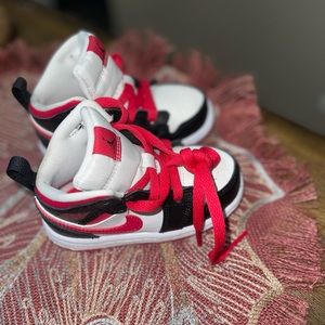Jordan ones size 6 red black and white